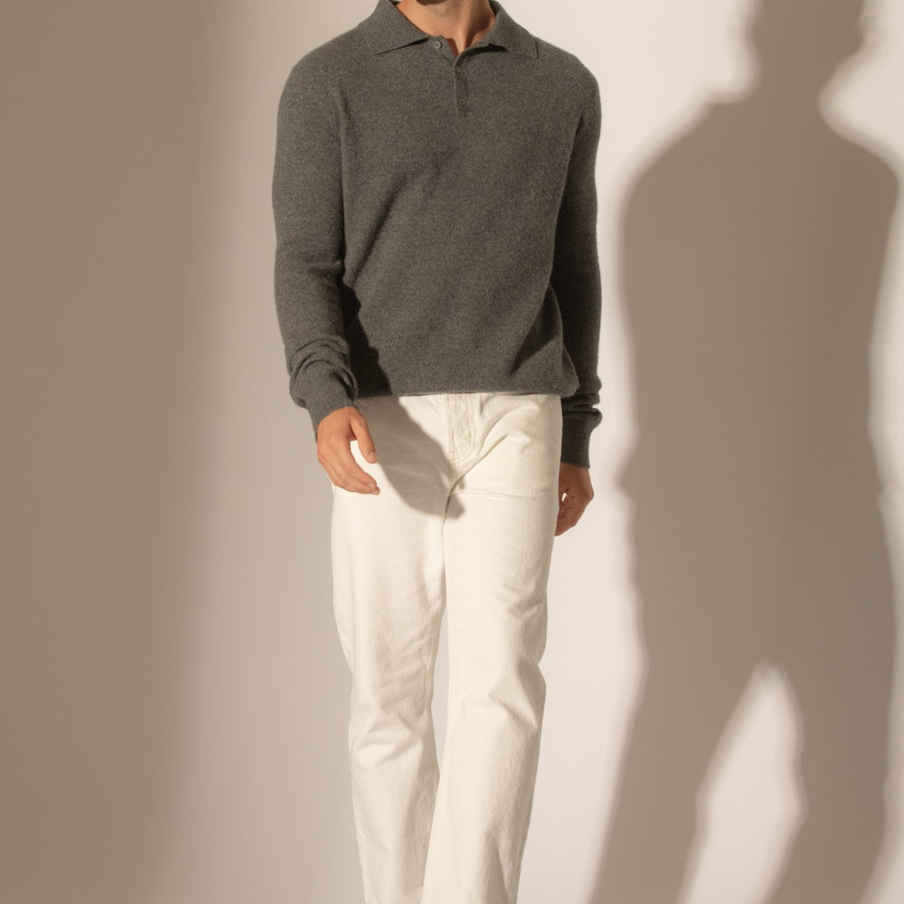 spencer polo manches longues anthracite chiné 100% cachemire