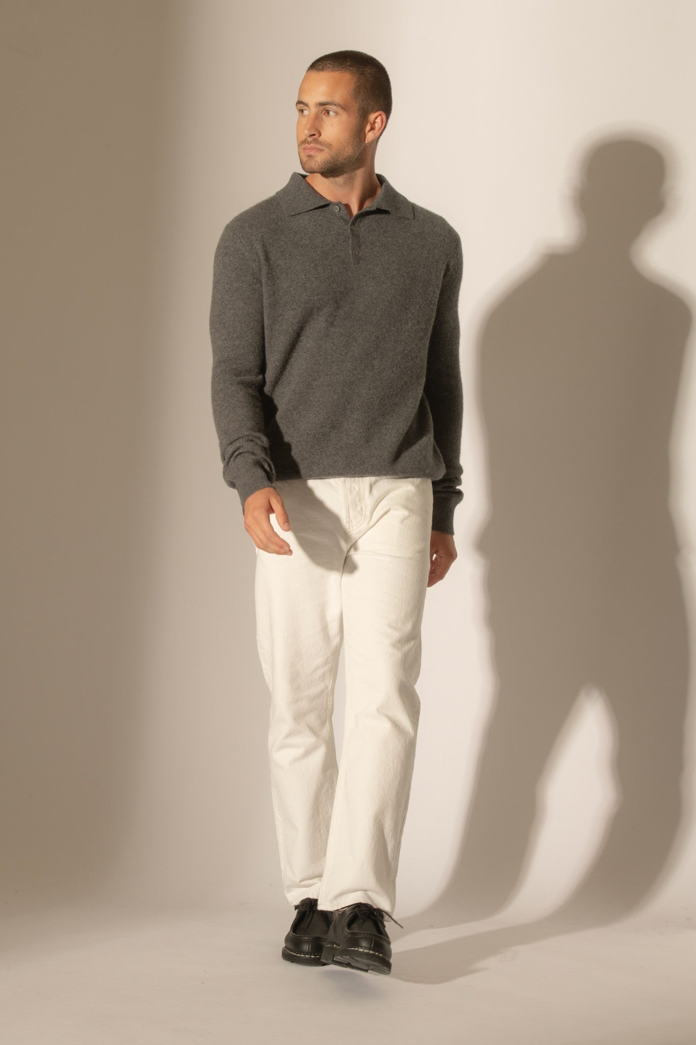 spencer polo manches longues anthracite chiné 100% cachemire