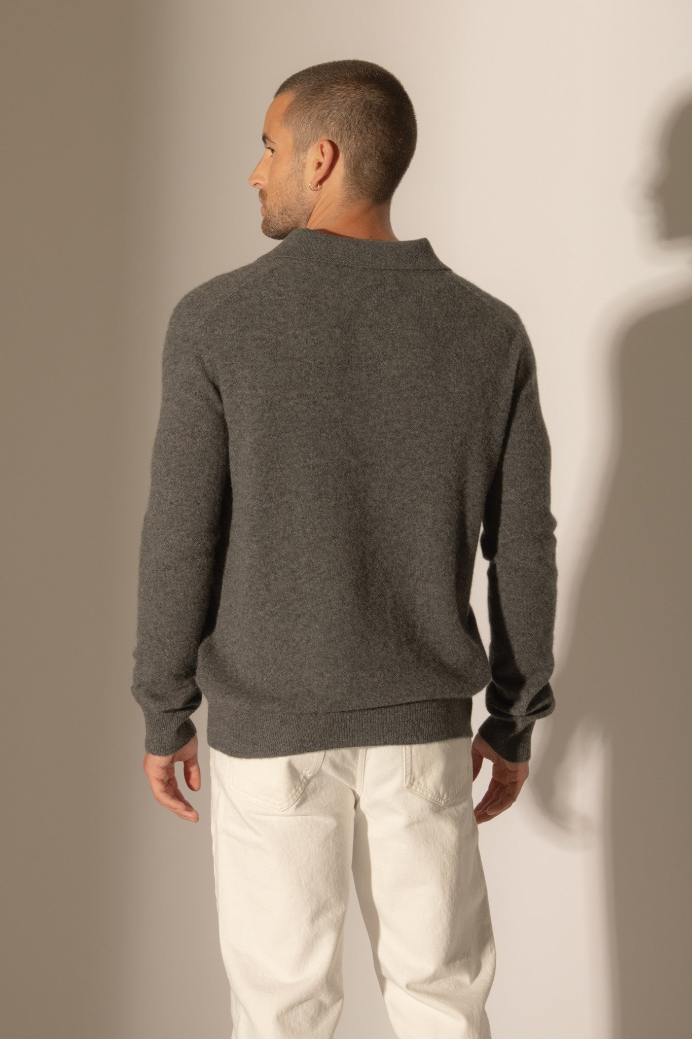 spencer polo manches longues anthracite chiné 100% cachemire