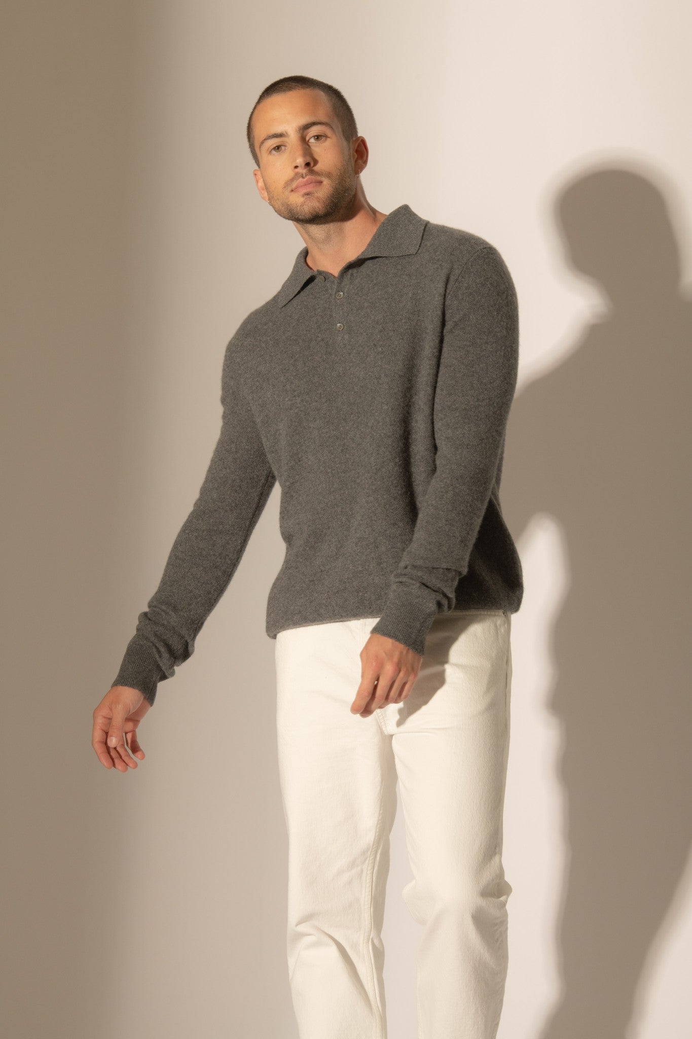 spencer polo manches longues anthracite chiné 100% cachemire