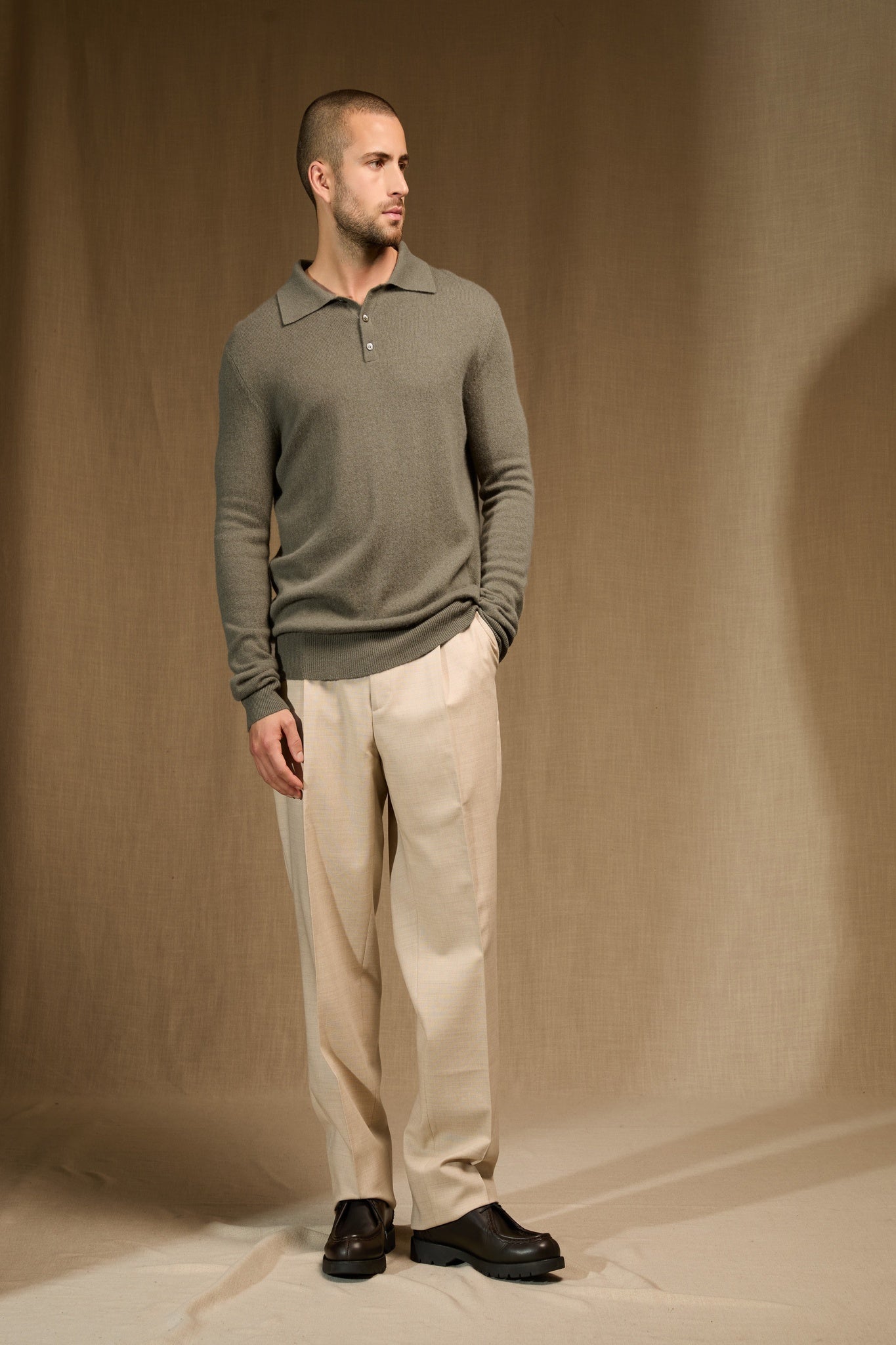 spencer polo manches longues army 100% cachemire
