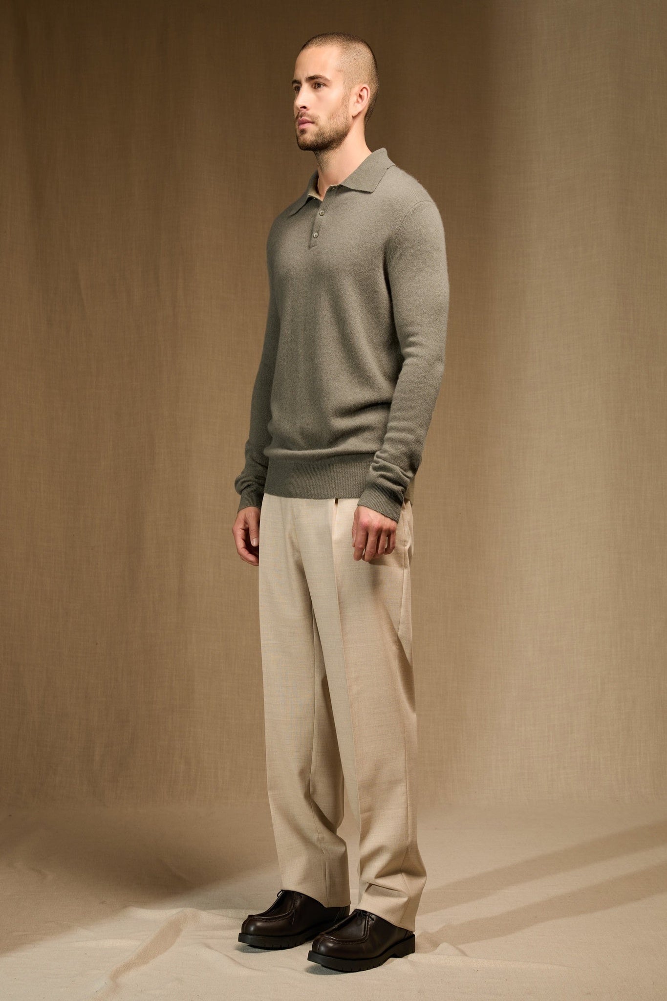 spencer polo manches longues army 100% cachemire