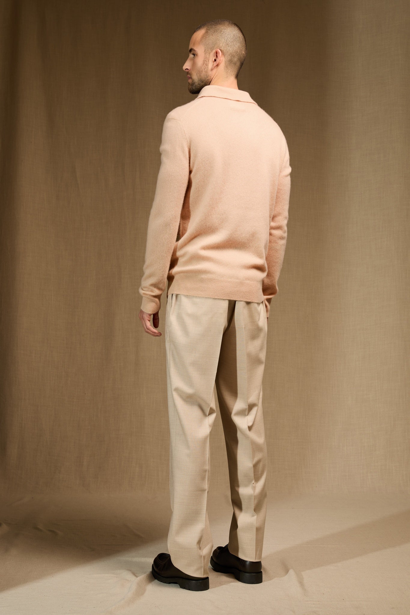 spencer polo manches longues beige 100% cachemire
