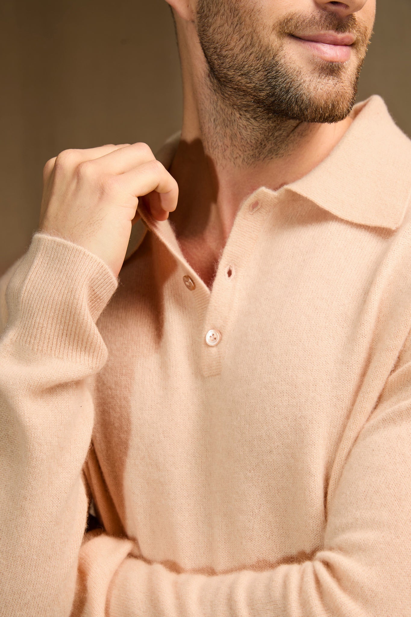 spencer polo manches longues beige 100% cachemire