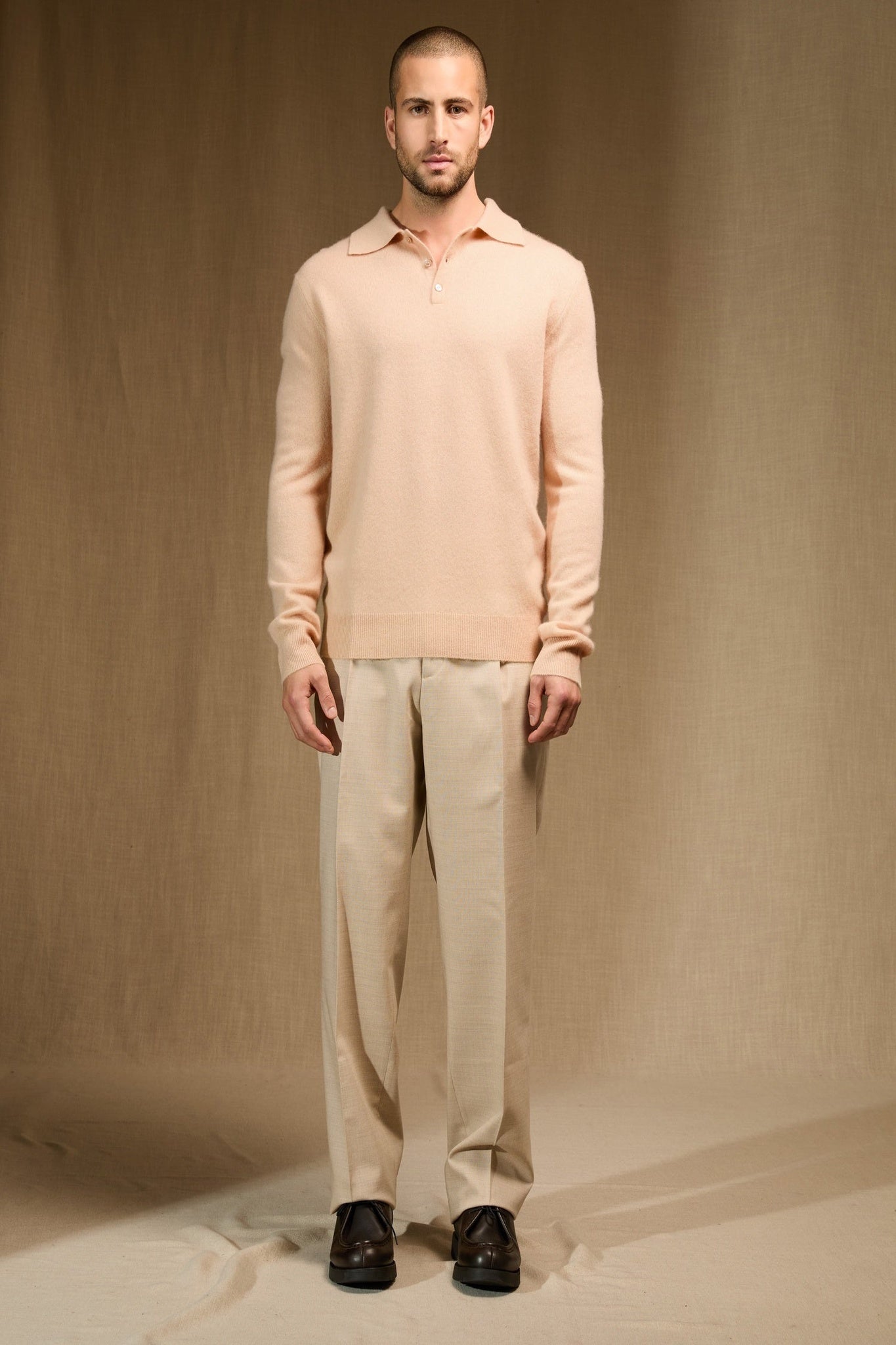 spencer polo manches longues beige 100% cachemire