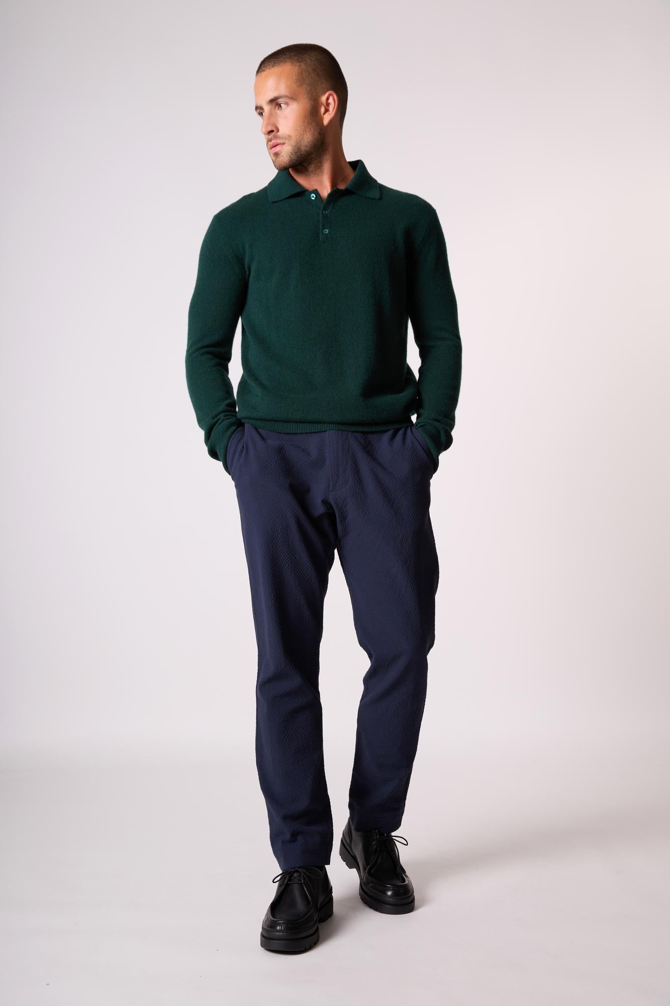 SPENCER polo manches longues cyprès 100% cachemire