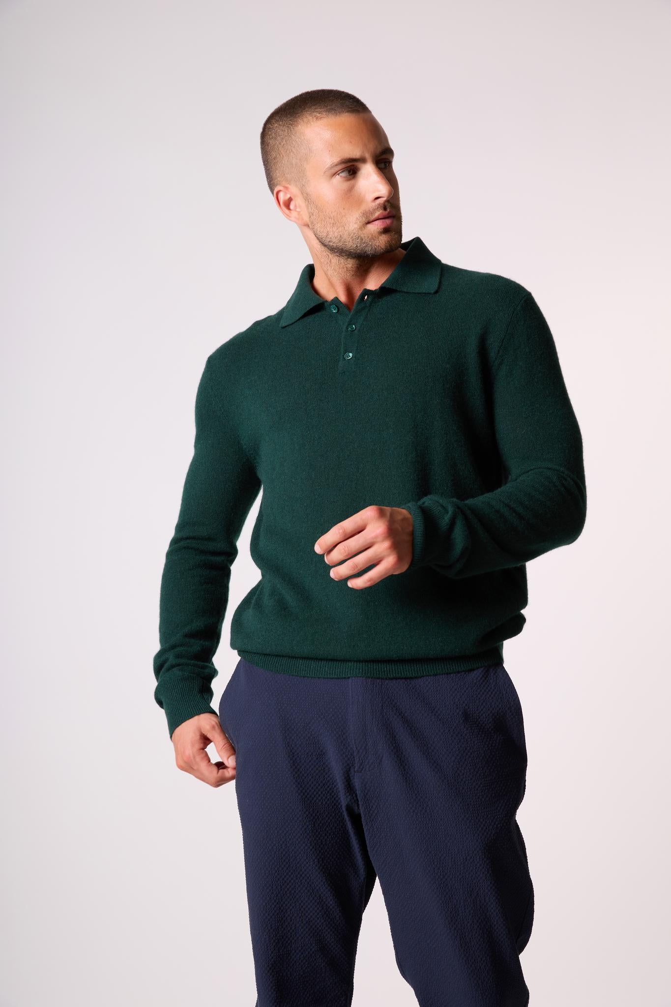 SPENCER polo manches longues cyprès 100% cachemire