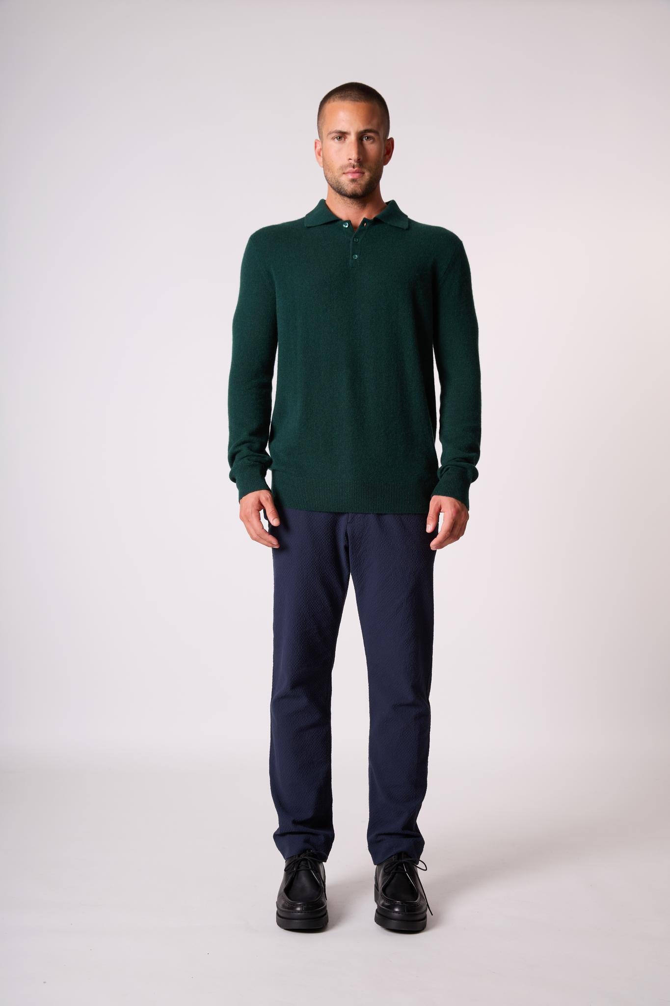 SPENCER polo manches longues cyprès 100% cachemire