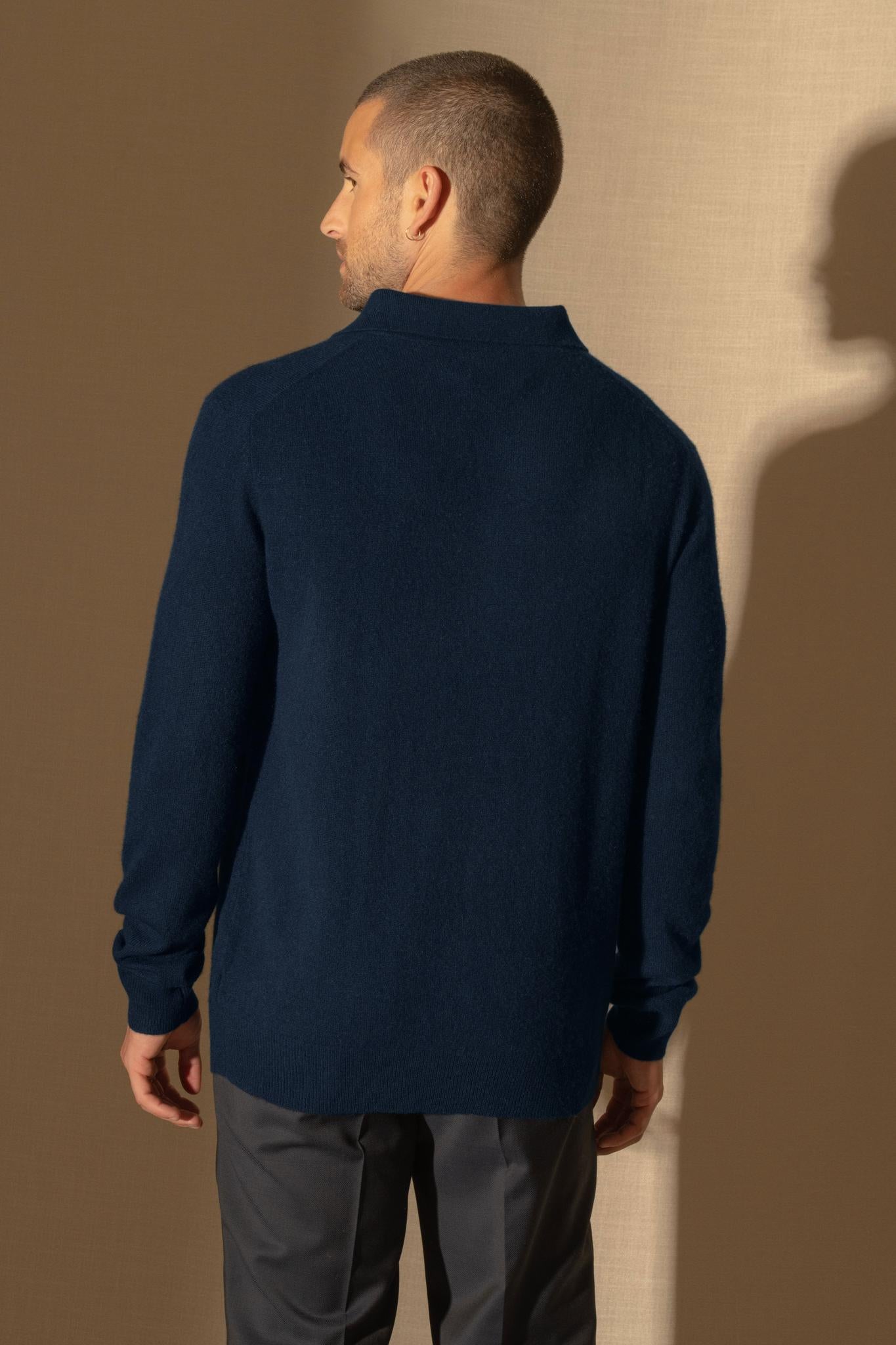 SPENCER polo manches longues minuit 100% cachemire