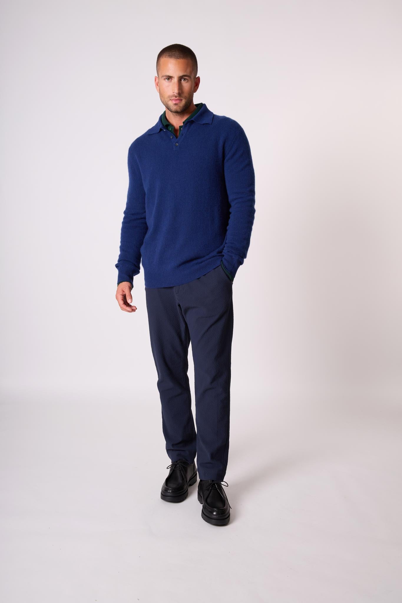 SPENCER polo manches longues minuit 100% cachemire