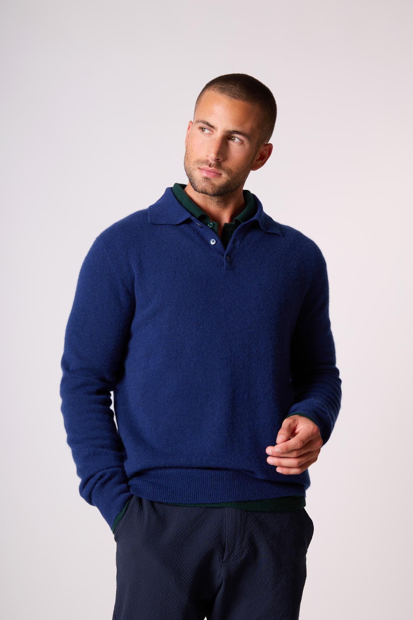 SPENCER polo manches longues minuit 100% cachemire