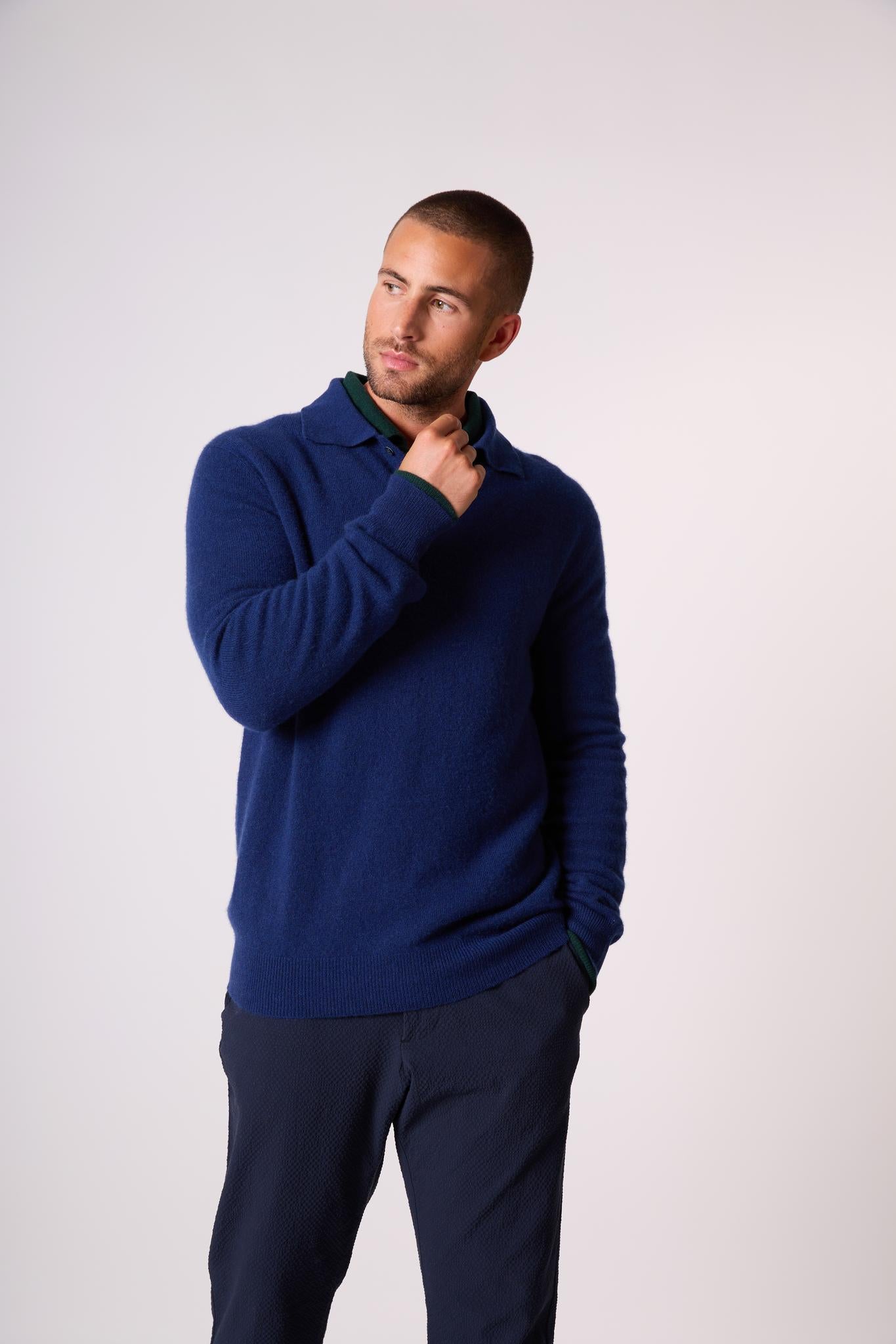 SPENCER polo manches longues minuit 100% cachemire