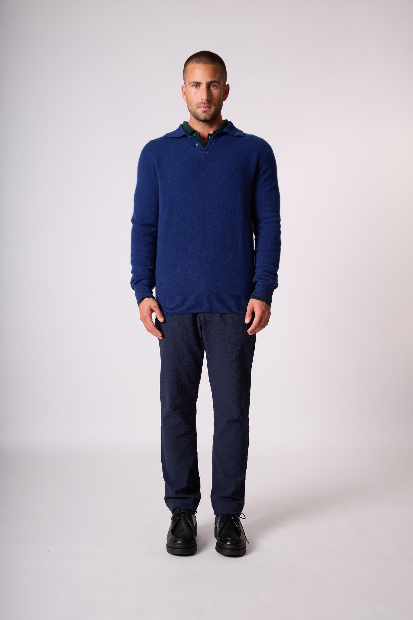 SPENCER polo manches longues minuit 100% cachemire