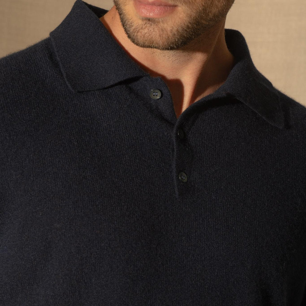 SPENCER polo manches longues navy 100% cachemire