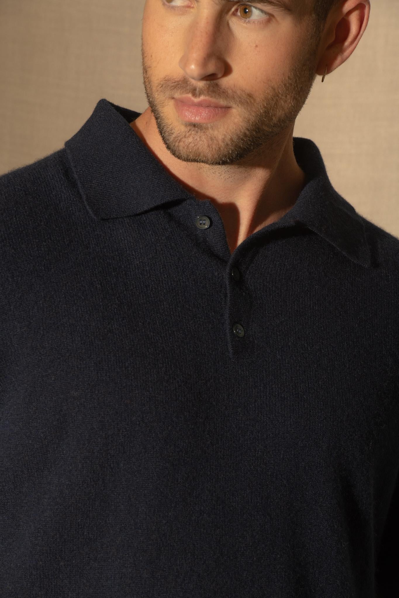 SPENCER polo manches longues navy 100% cachemire