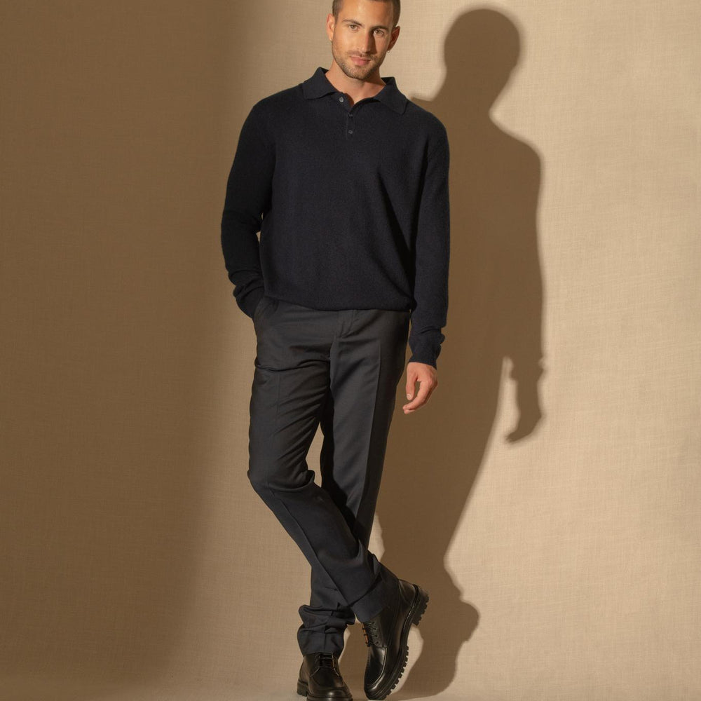 SPENCER polo manches longues navy 100% cachemire