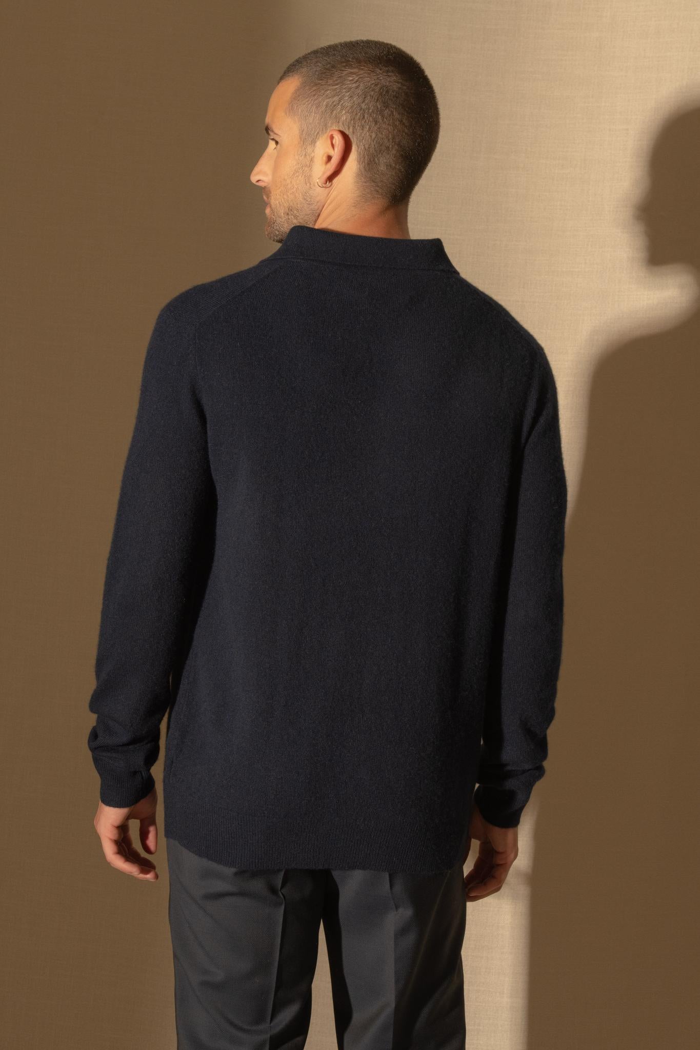 SPENCER polo manches longues navy 100% cachemire