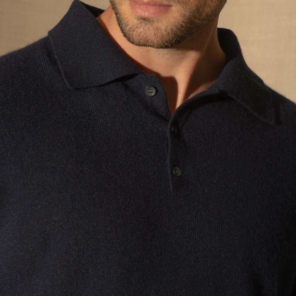 spencer polo manches longues navy 100% cachemire