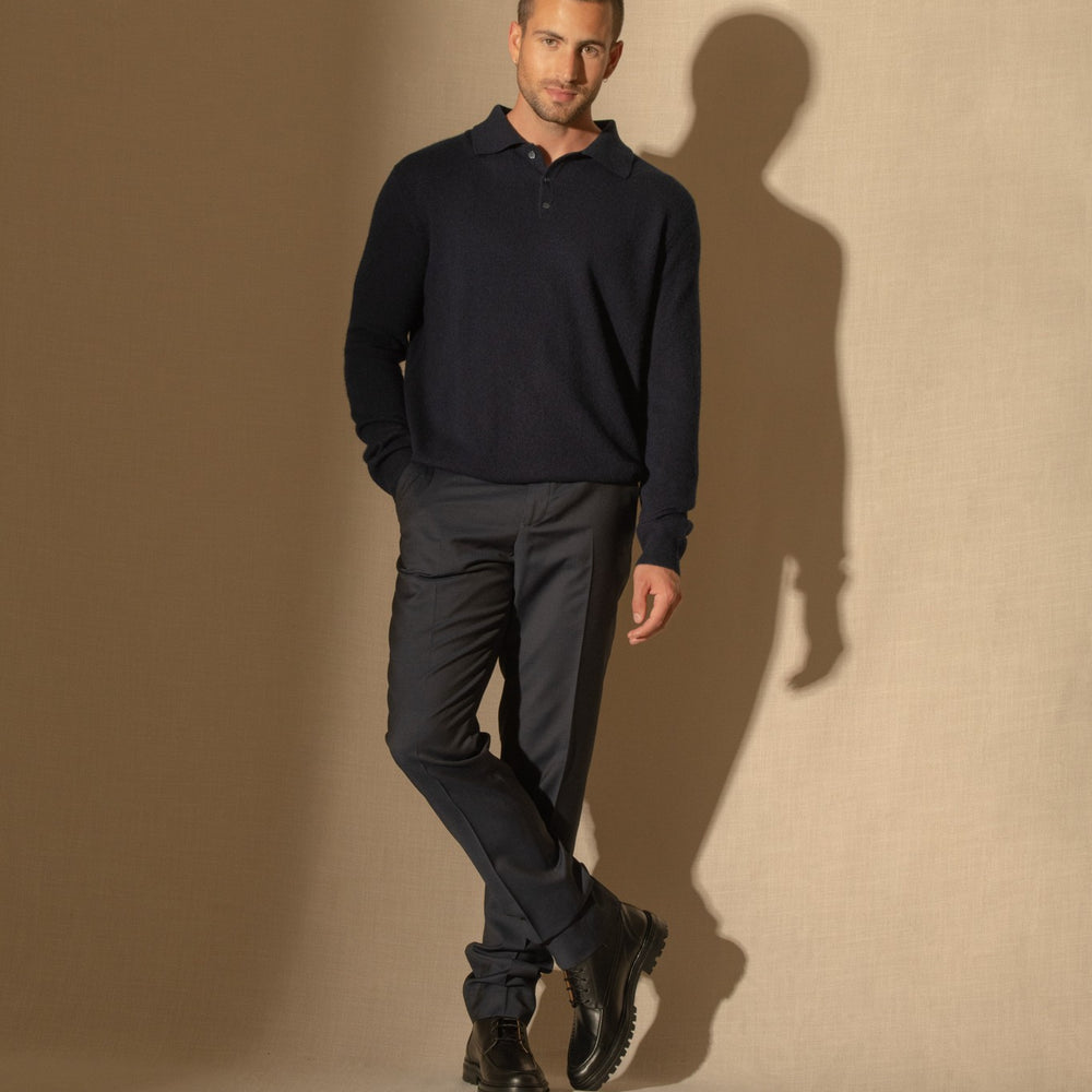 spencer polo manches longues navy 100% cachemire