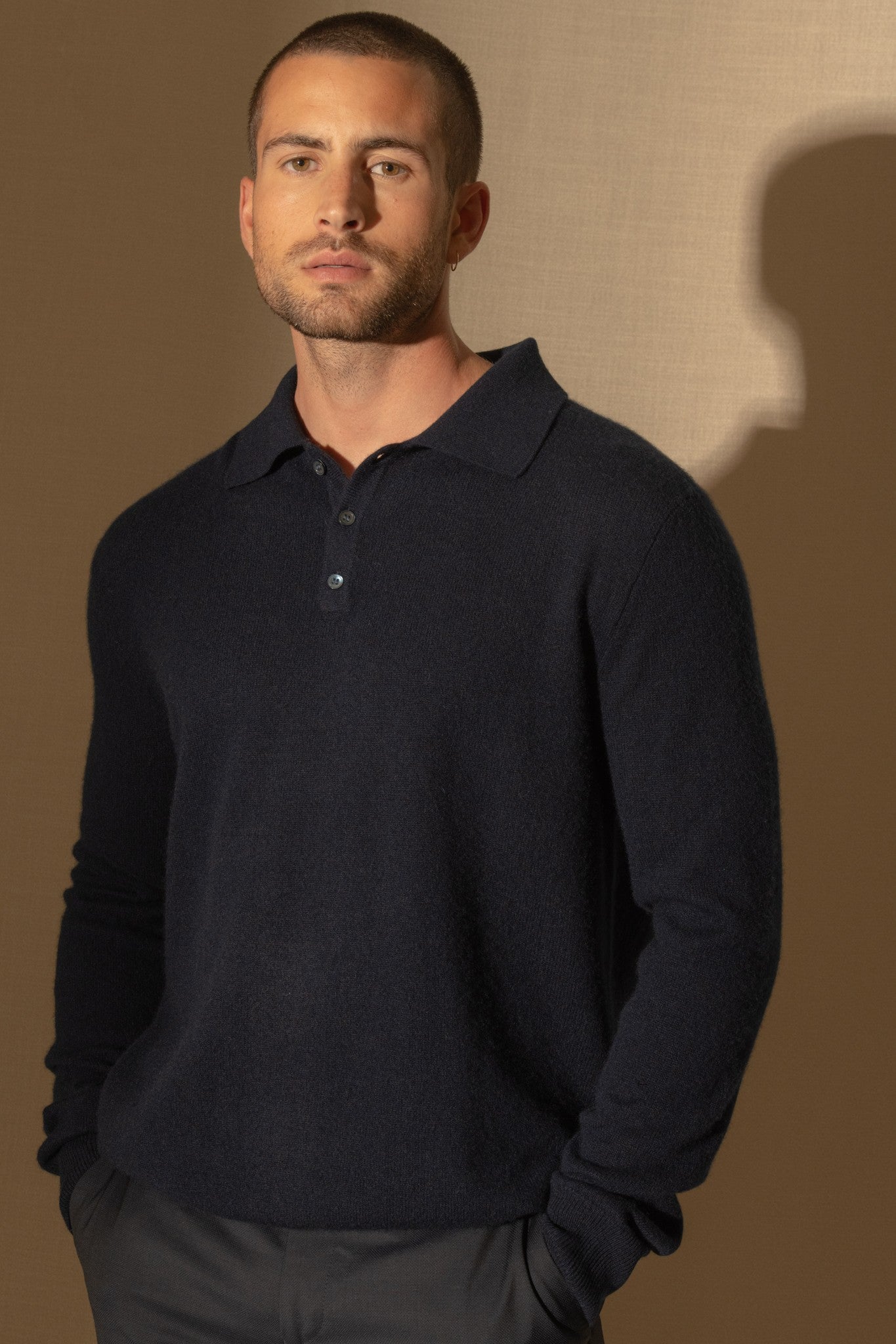 spencer polo manches longues navy 100% cachemire