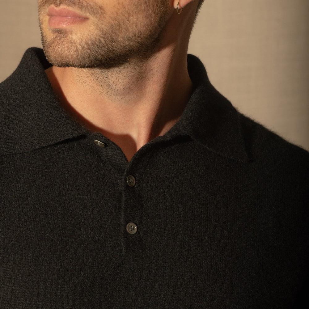 spencer polo manches longues noir 100% cachemire