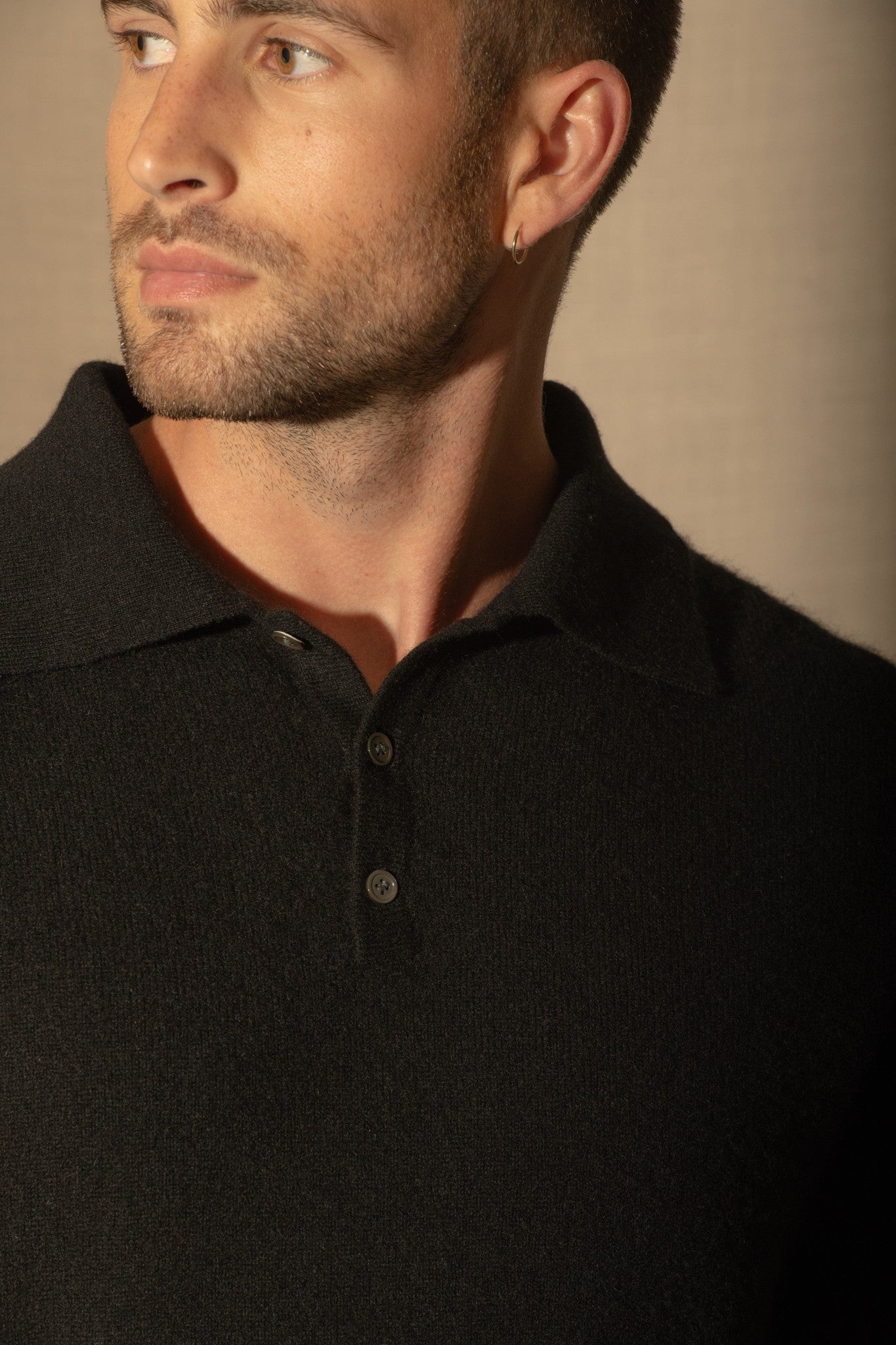 spencer polo manches longues noir 100% cachemire