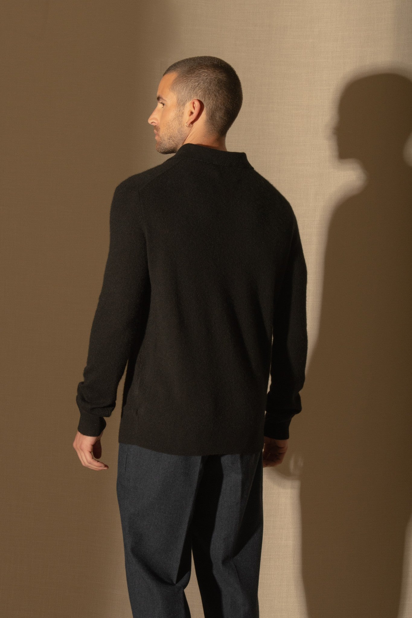 spencer polo manches longues noir 100% cachemire