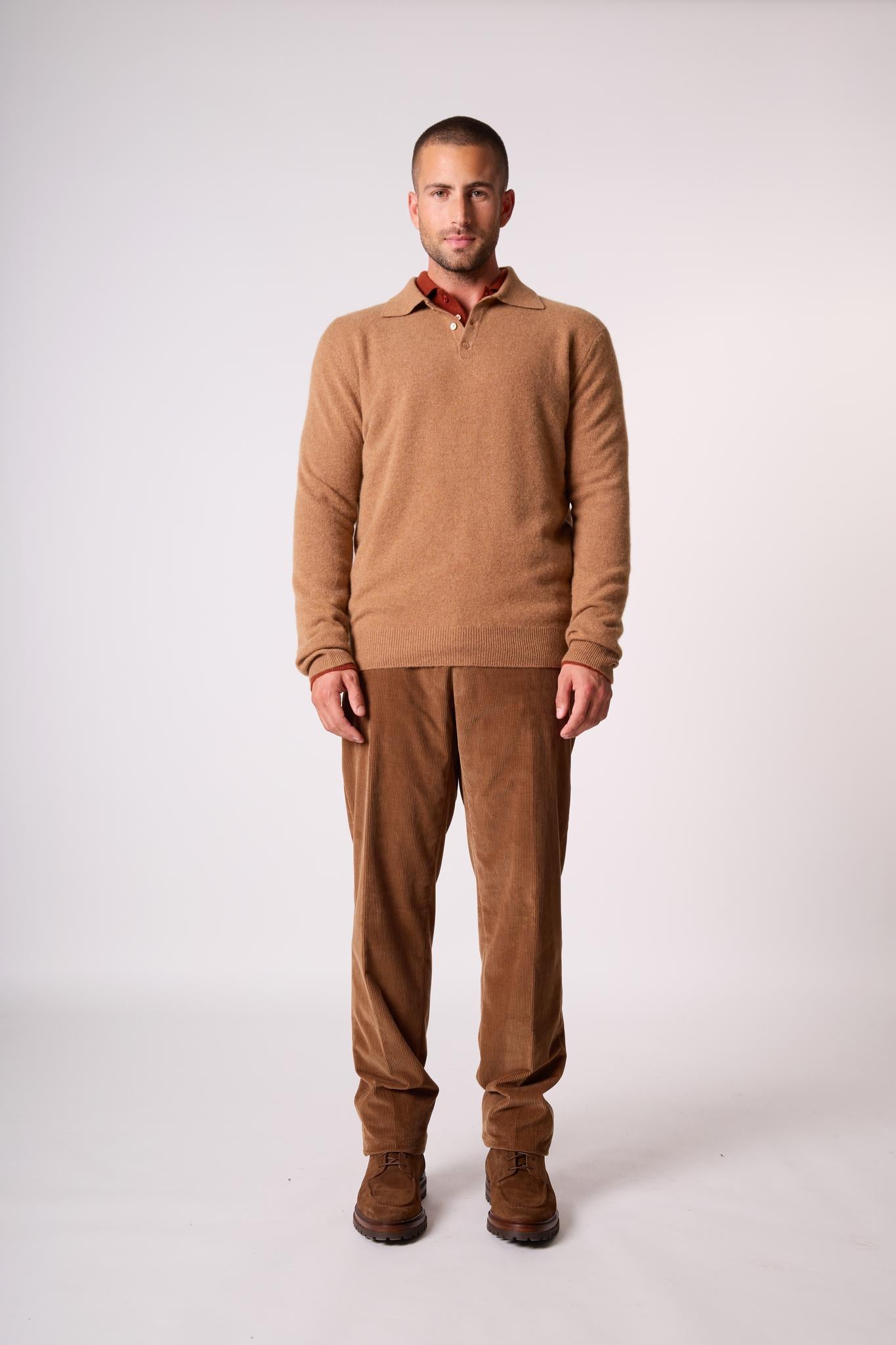 SPENCER polo manches longues noisette 100% cachemire