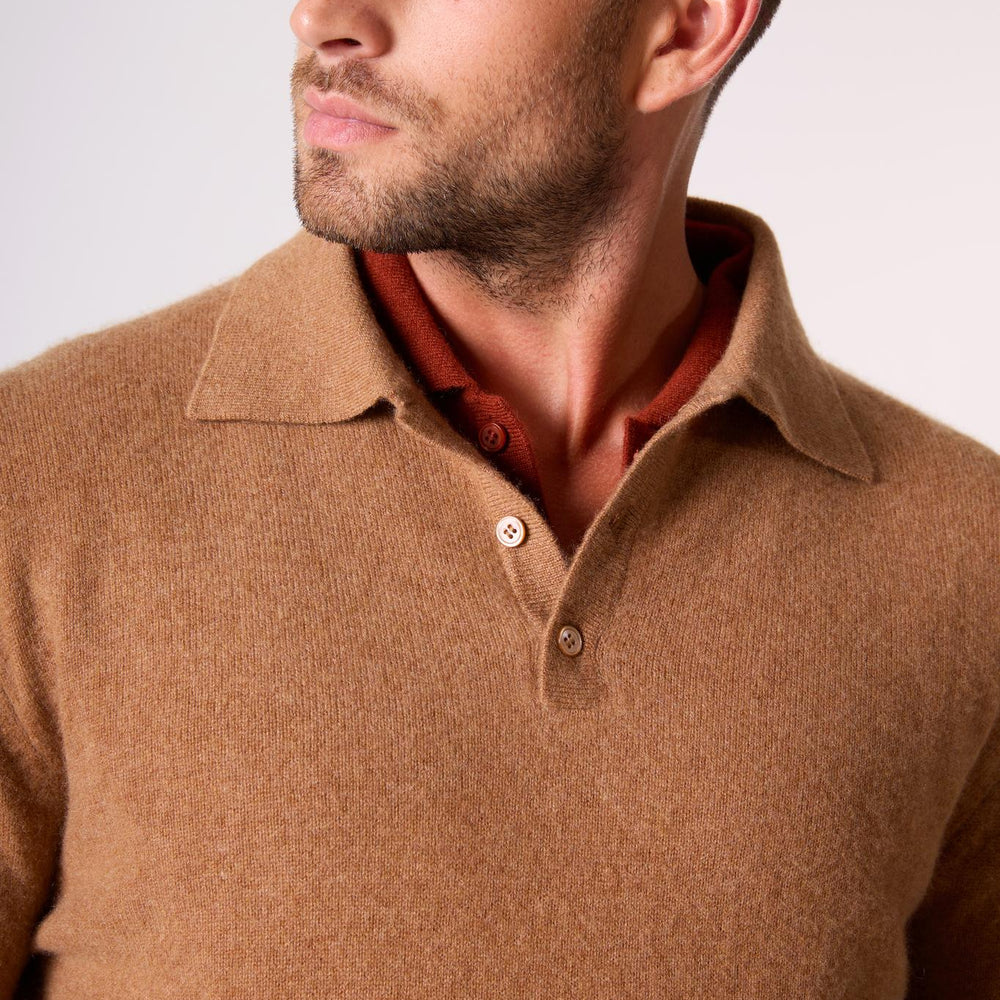 SPENCER polo manches longues noisette 100% cachemire