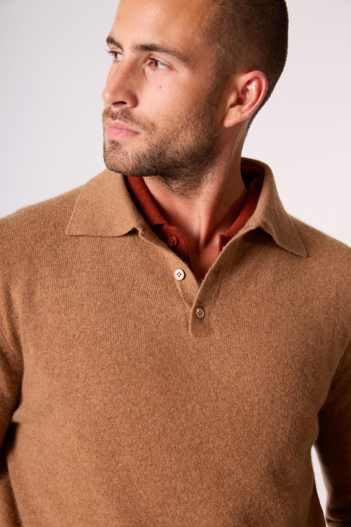 SPENCER polo manches longues noisette 100% cachemire