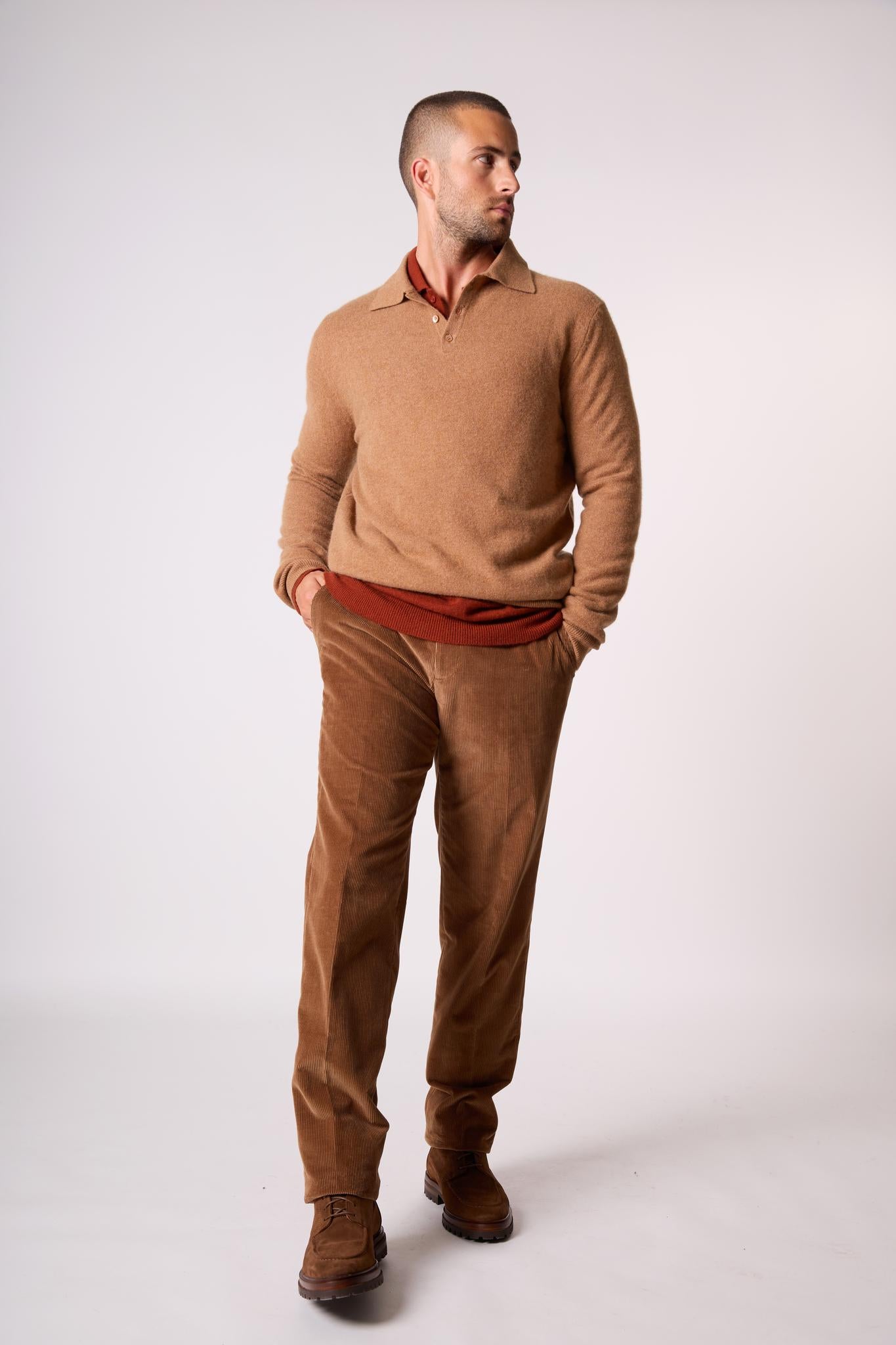 SPENCER polo manches longues noisette 100% cachemire