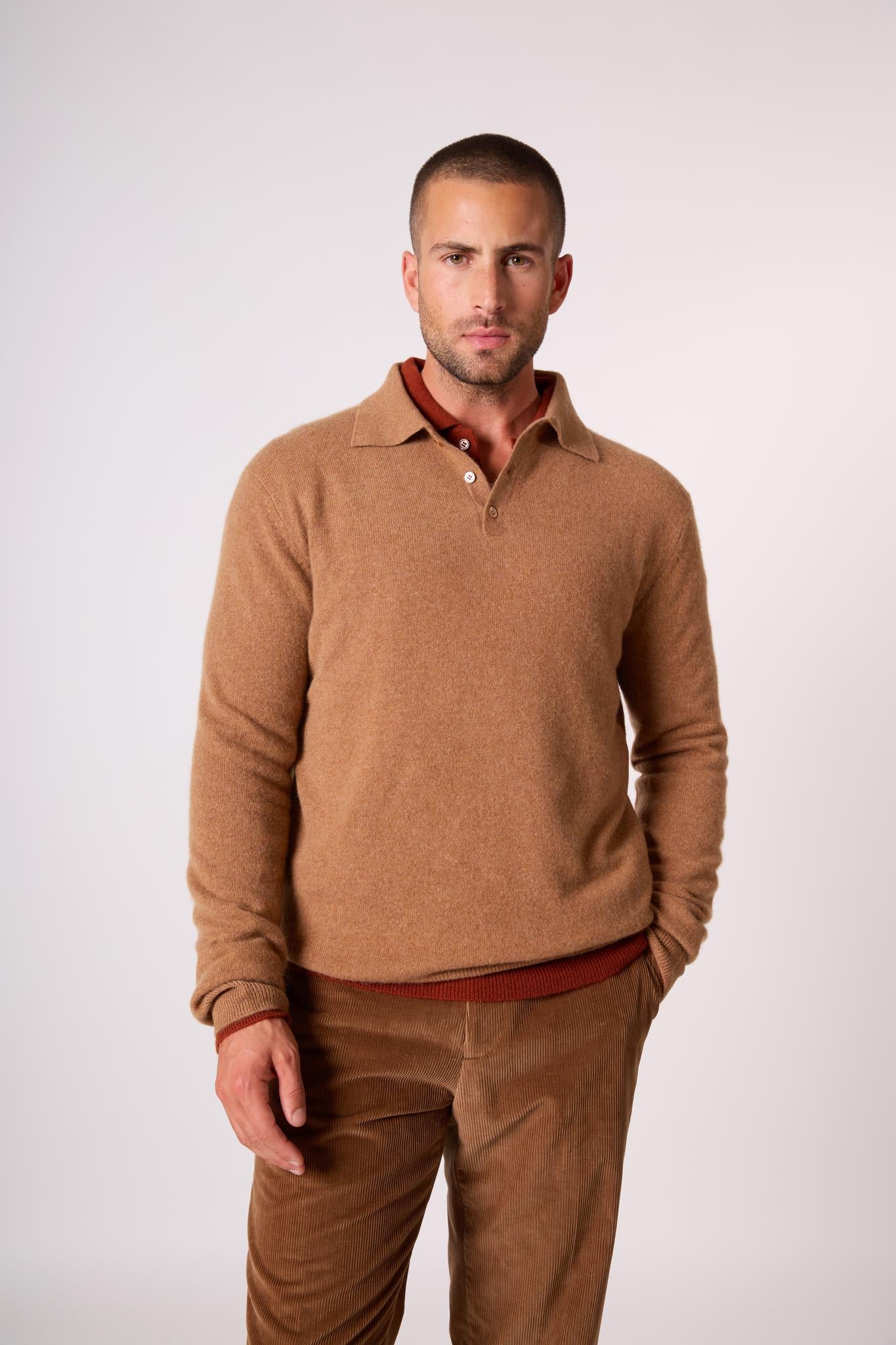 SPENCER polo manches longues noisette 100% cachemire