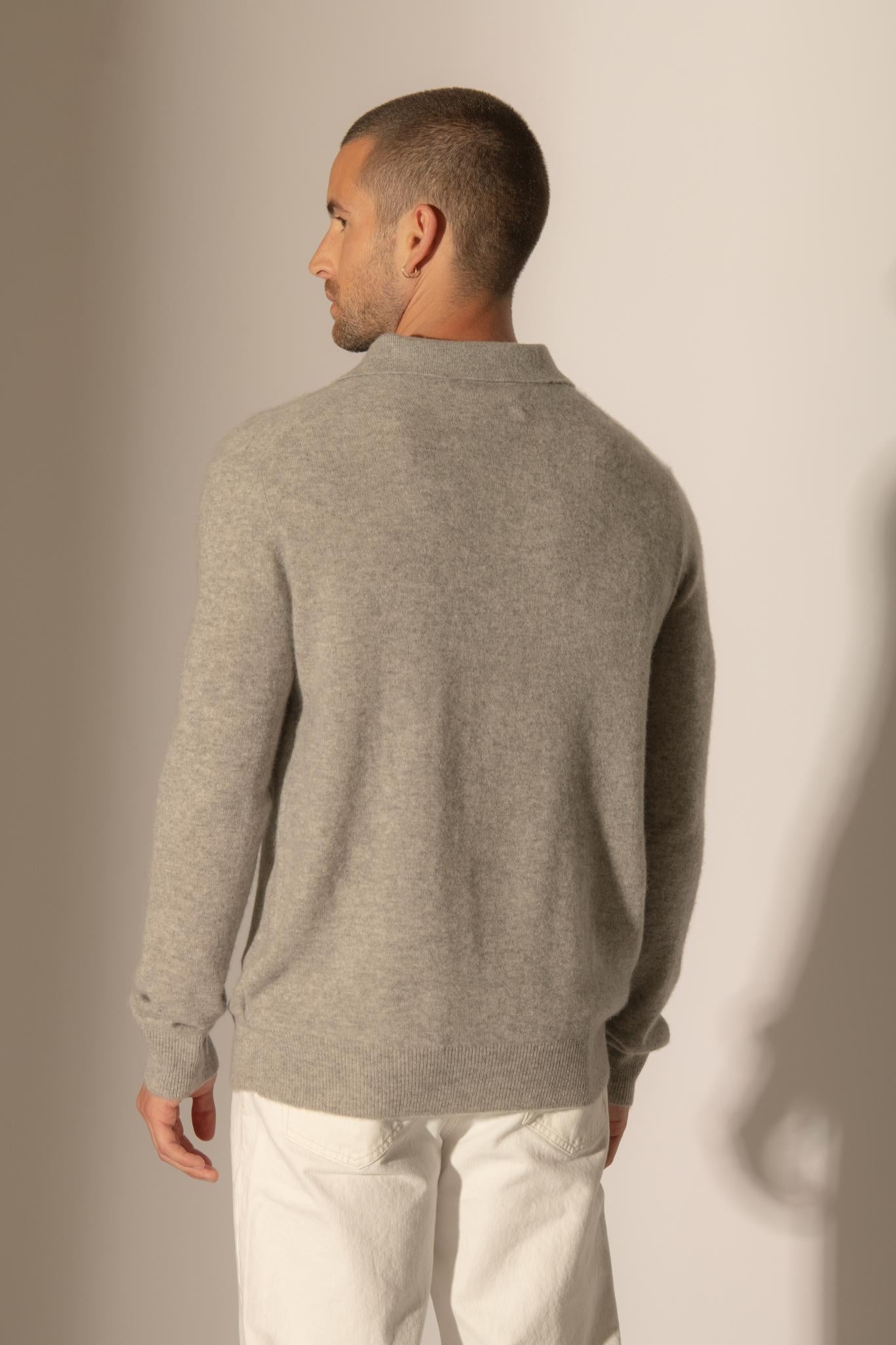 SPENCER polo manches longues nuage chiné 100% cachemire