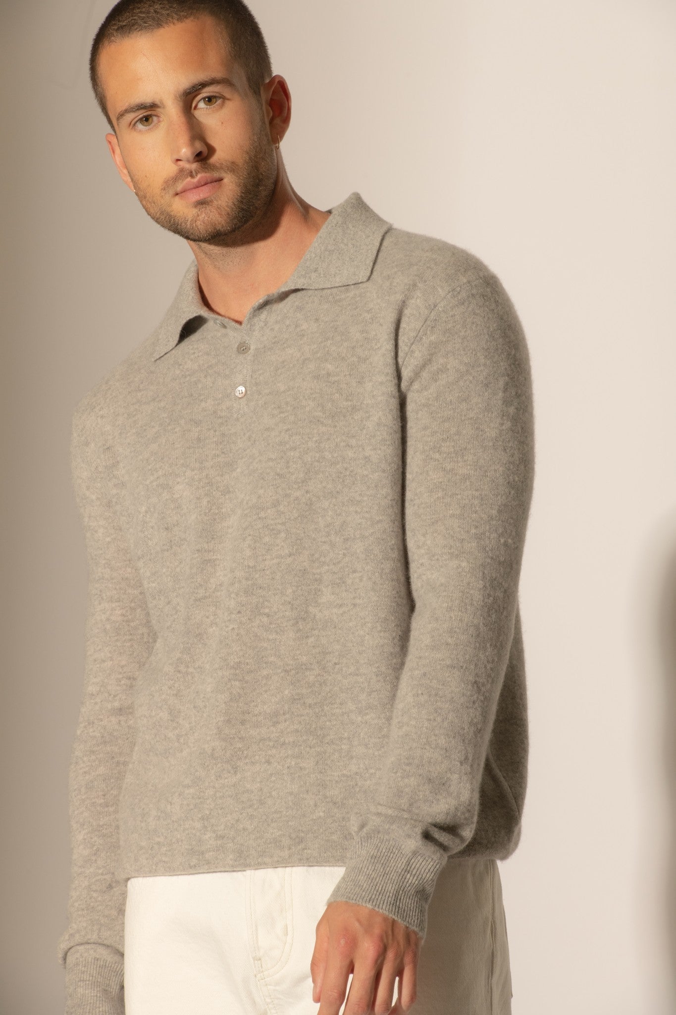 spencer polo manches longues nuage chiné 100% cachemire