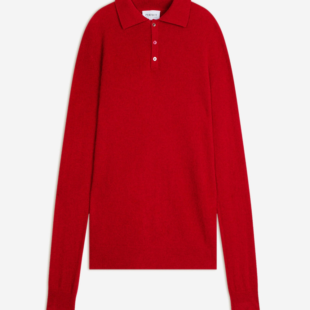 spencer polo manches longues rouge 100% cachemire