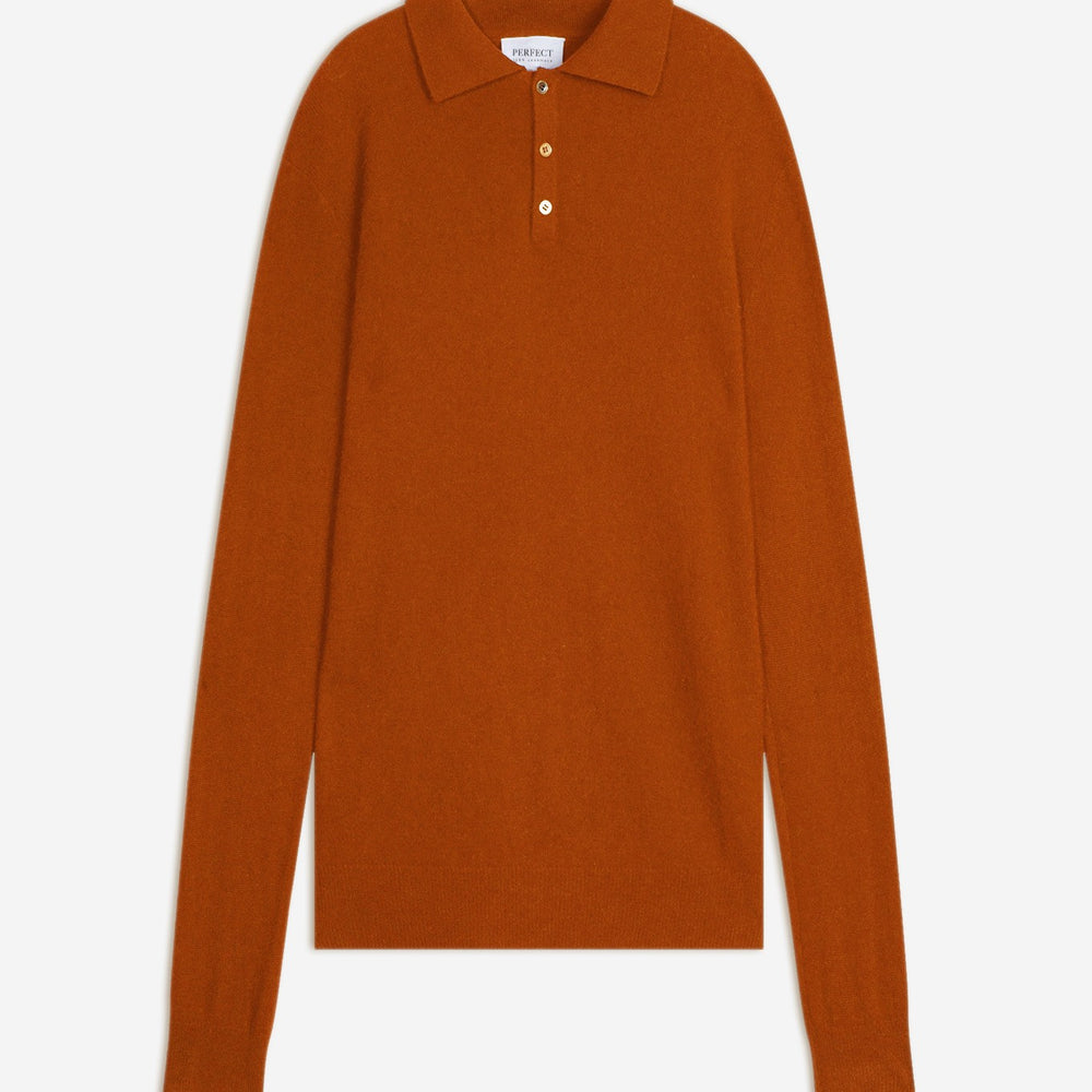 spencer polo manches longues safran 100% cachemire