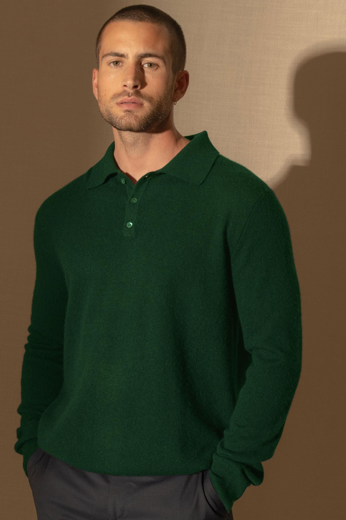 SPENCER polo manches longues sapin 100% cachemire