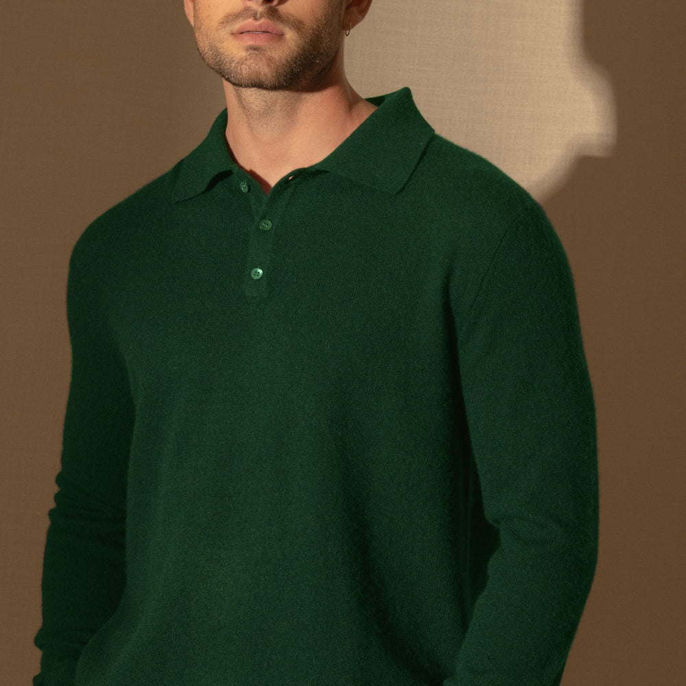 spencer polo manches longues sapin 100% cachemire