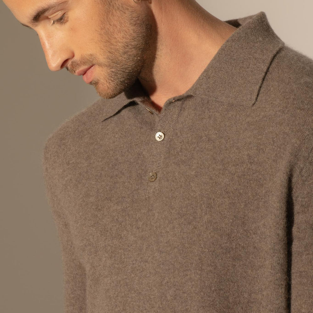 SPENCER polo manches longues taupe chiné 100% cachemire