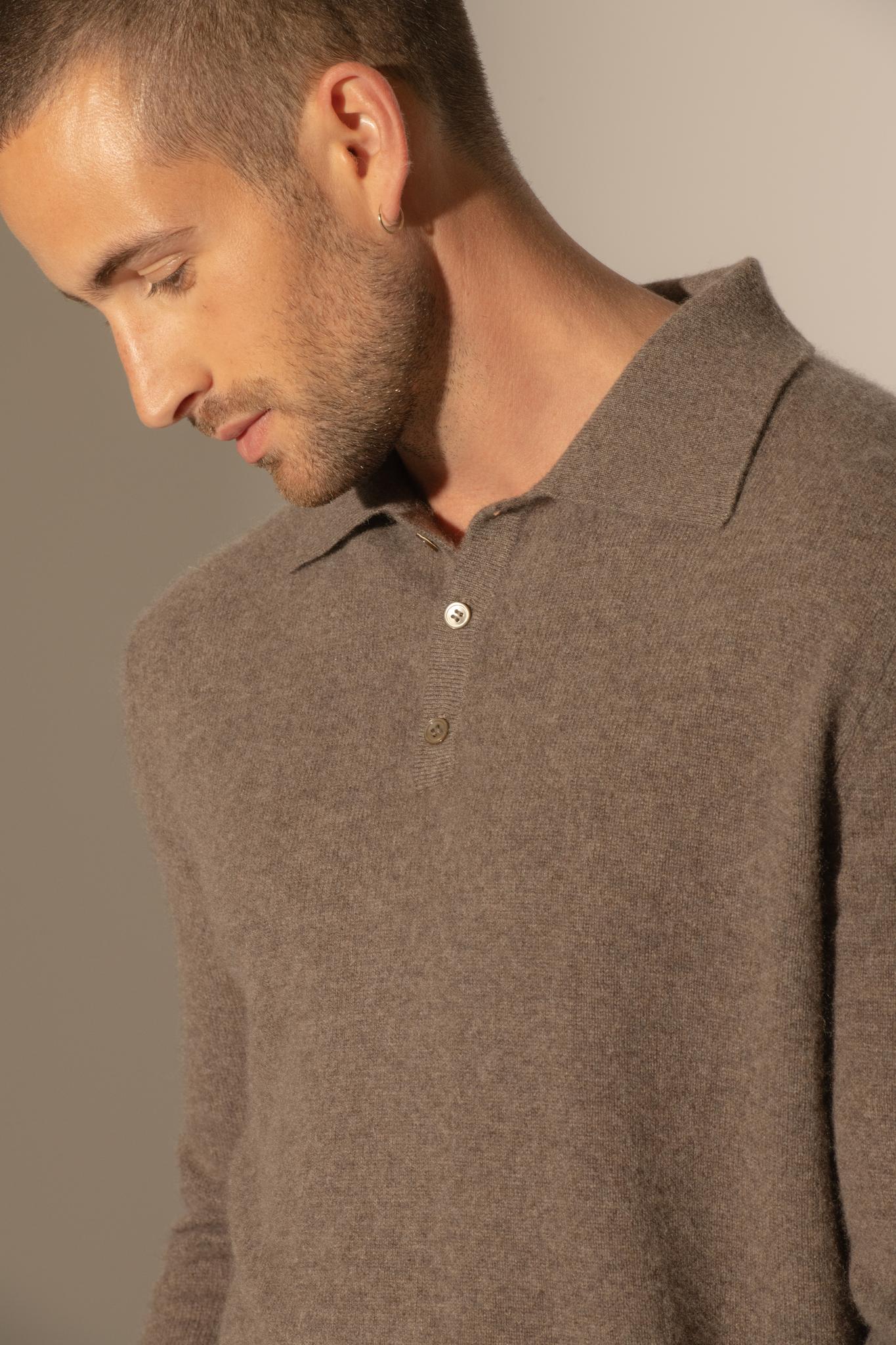 SPENCER polo manches longues taupe chiné 100% cachemire