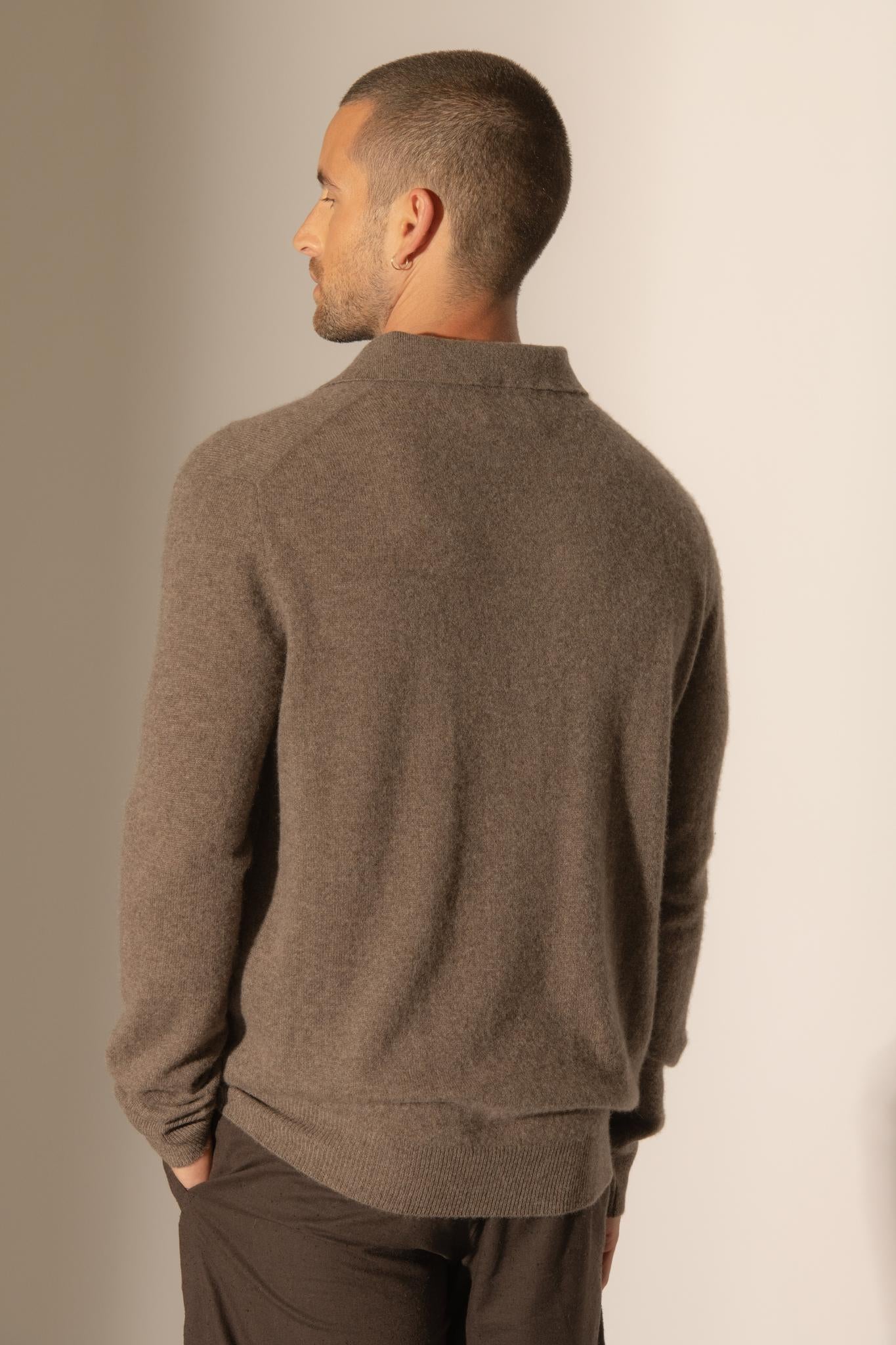 SPENCER polo manches longues taupe chiné 100% cachemire