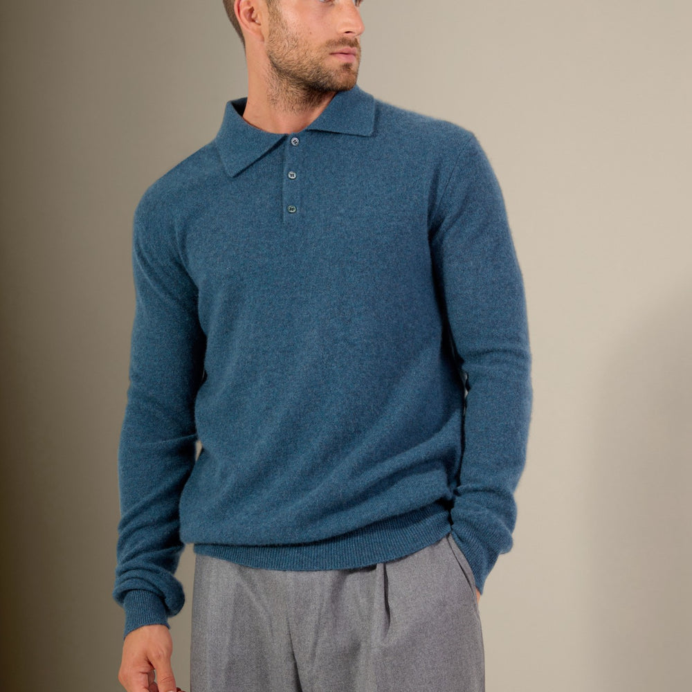 spencer polo manches longues vert canard chiné 100% cachemire