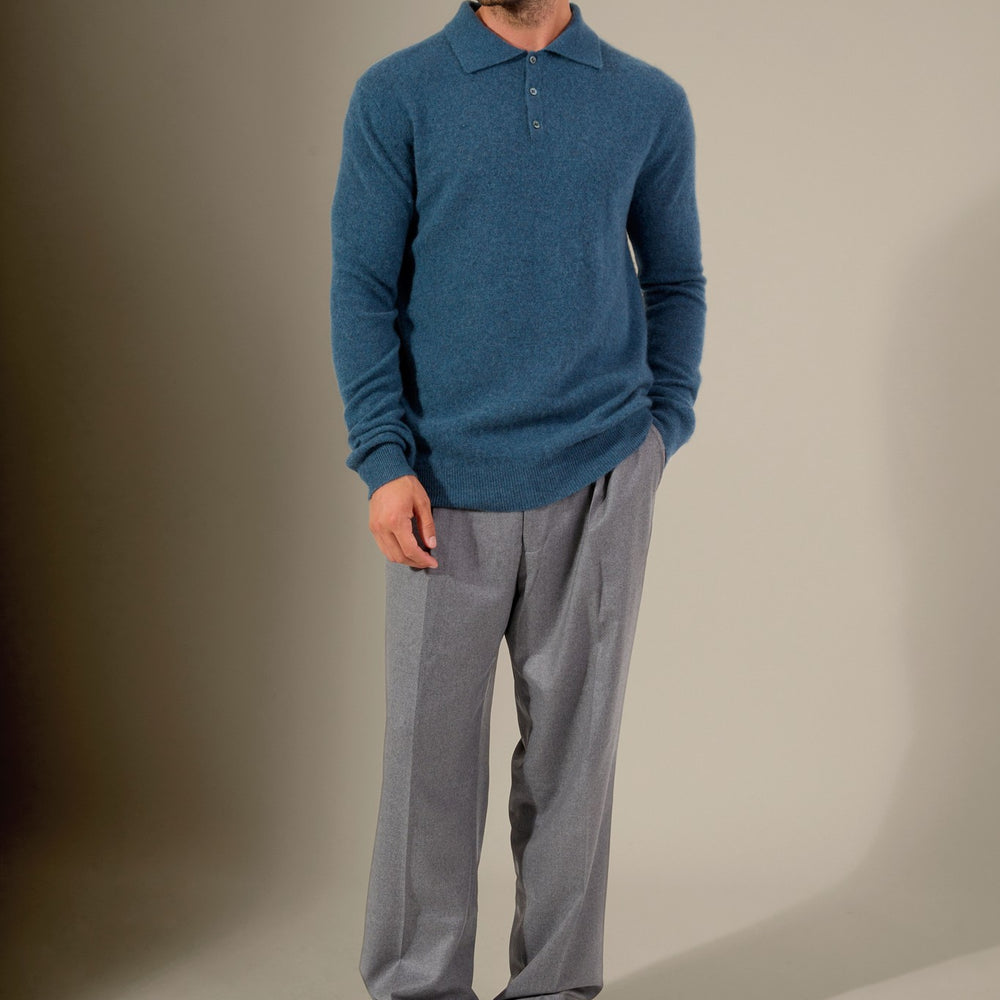 spencer polo manches longues vert canard chiné 100% cachemire