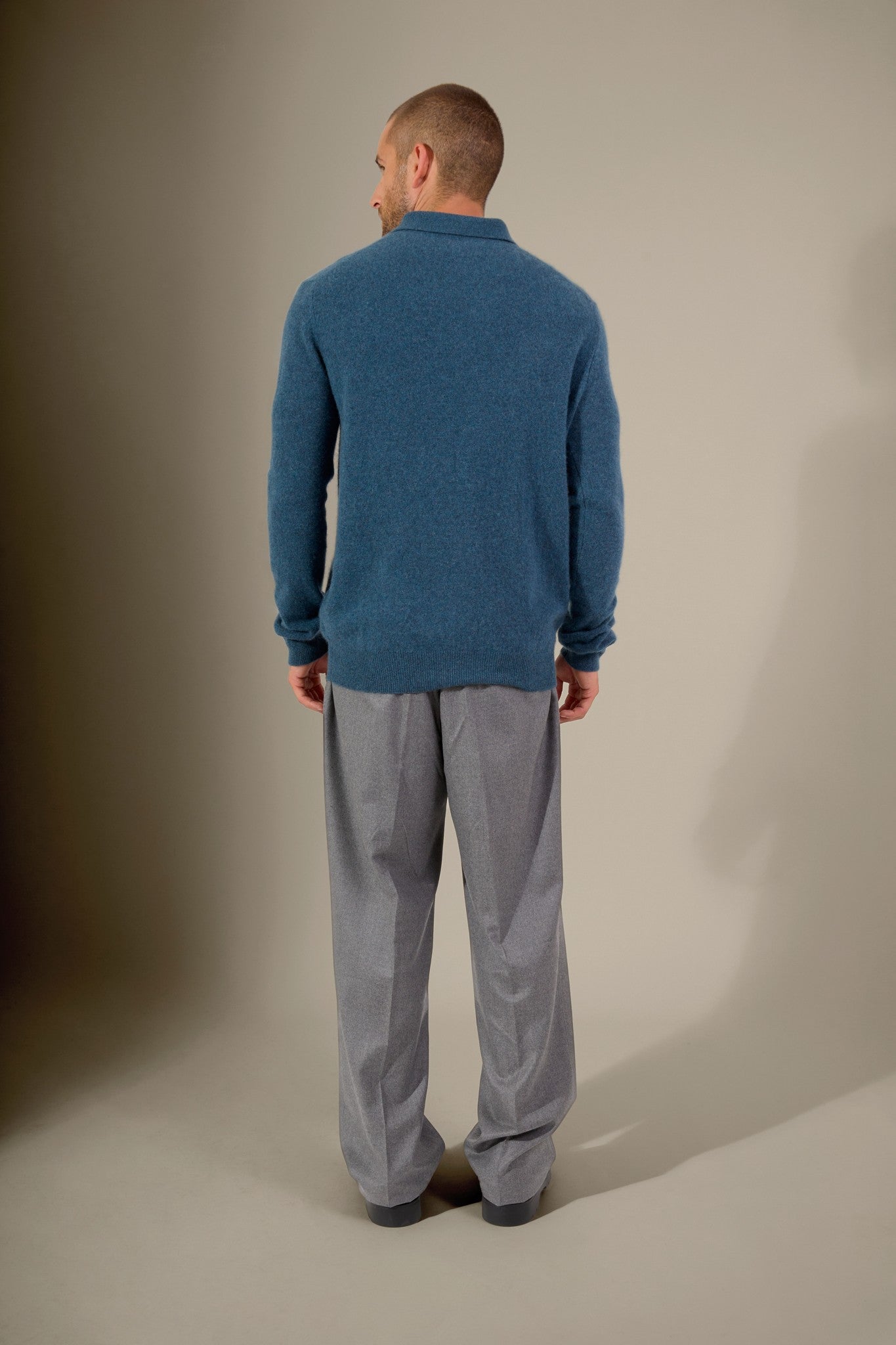 spencer polo manches longues vert canard chiné 100% cachemire