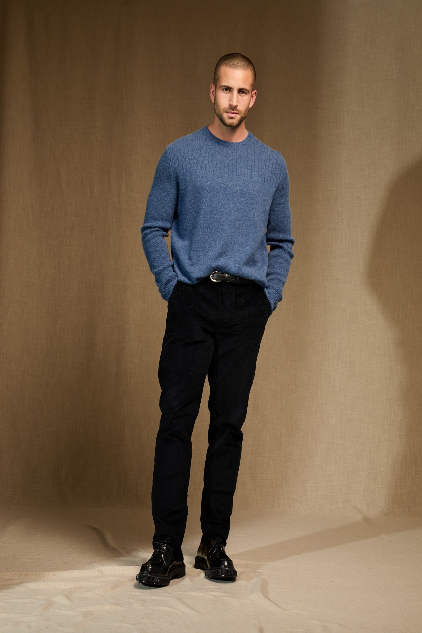 steven pull col rond bleu denim 100% cachemire