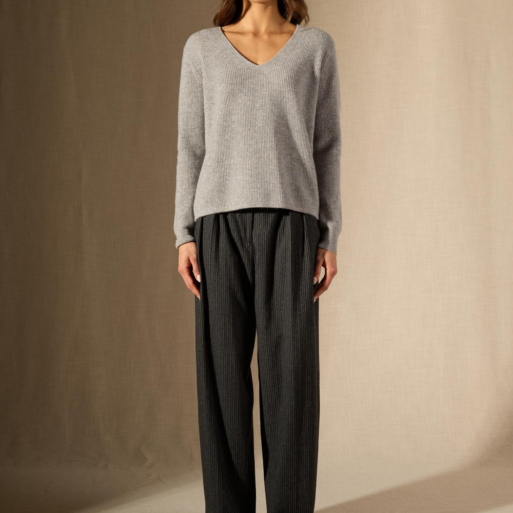 Saphira  pull col v  nuage chiné 100% cachemire