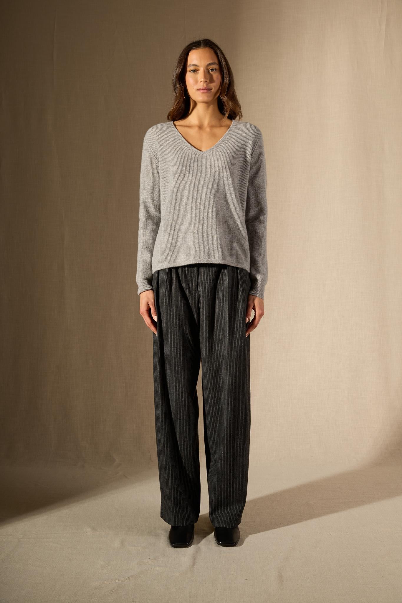 Saphira  pull col v  nuage chiné 100% cachemire