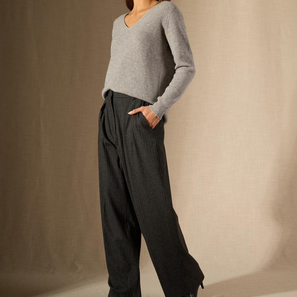 Saphira  pull col v  nuage chiné 100% cachemire
