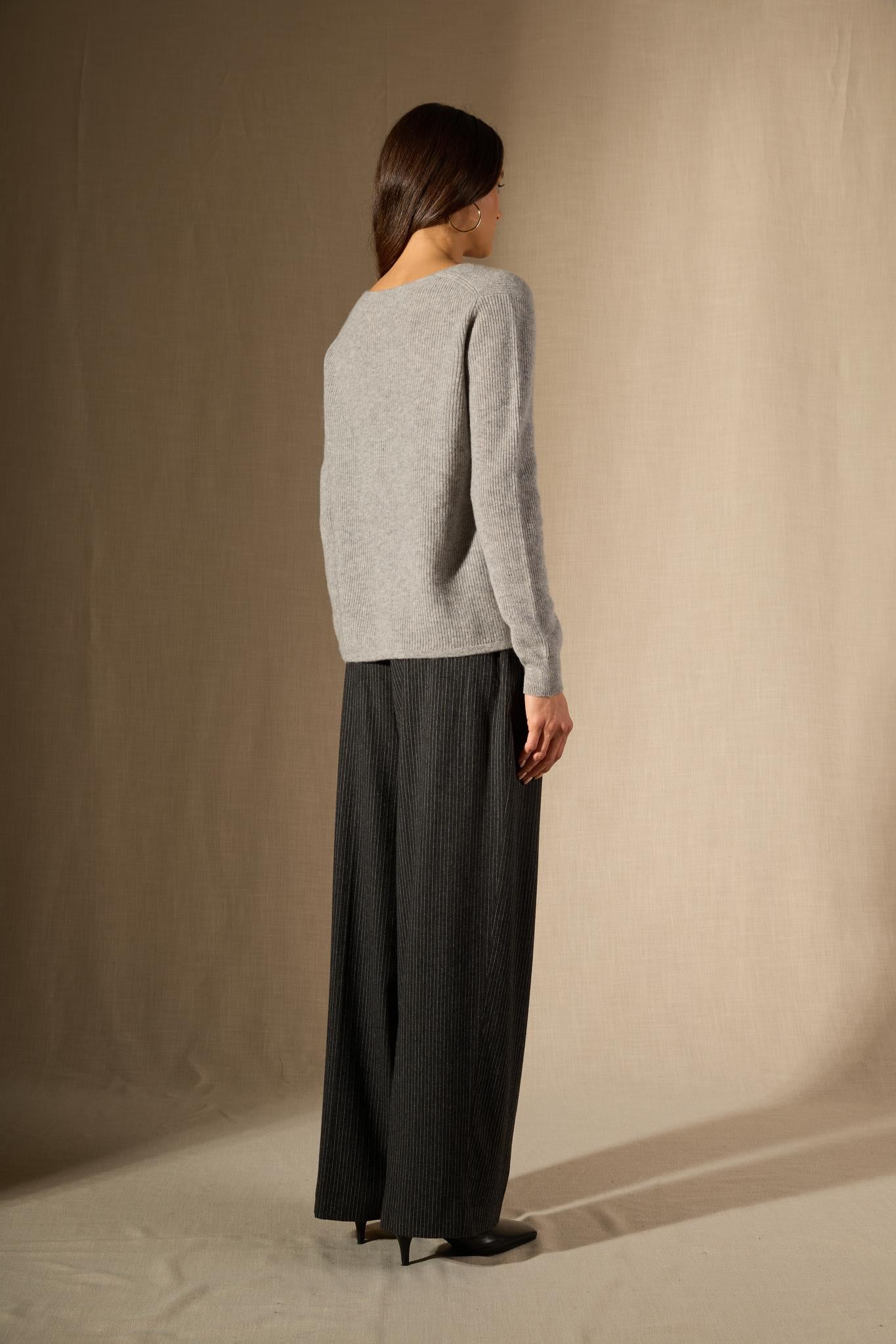 Saphira  pull col v  nuage chiné 100% cachemire