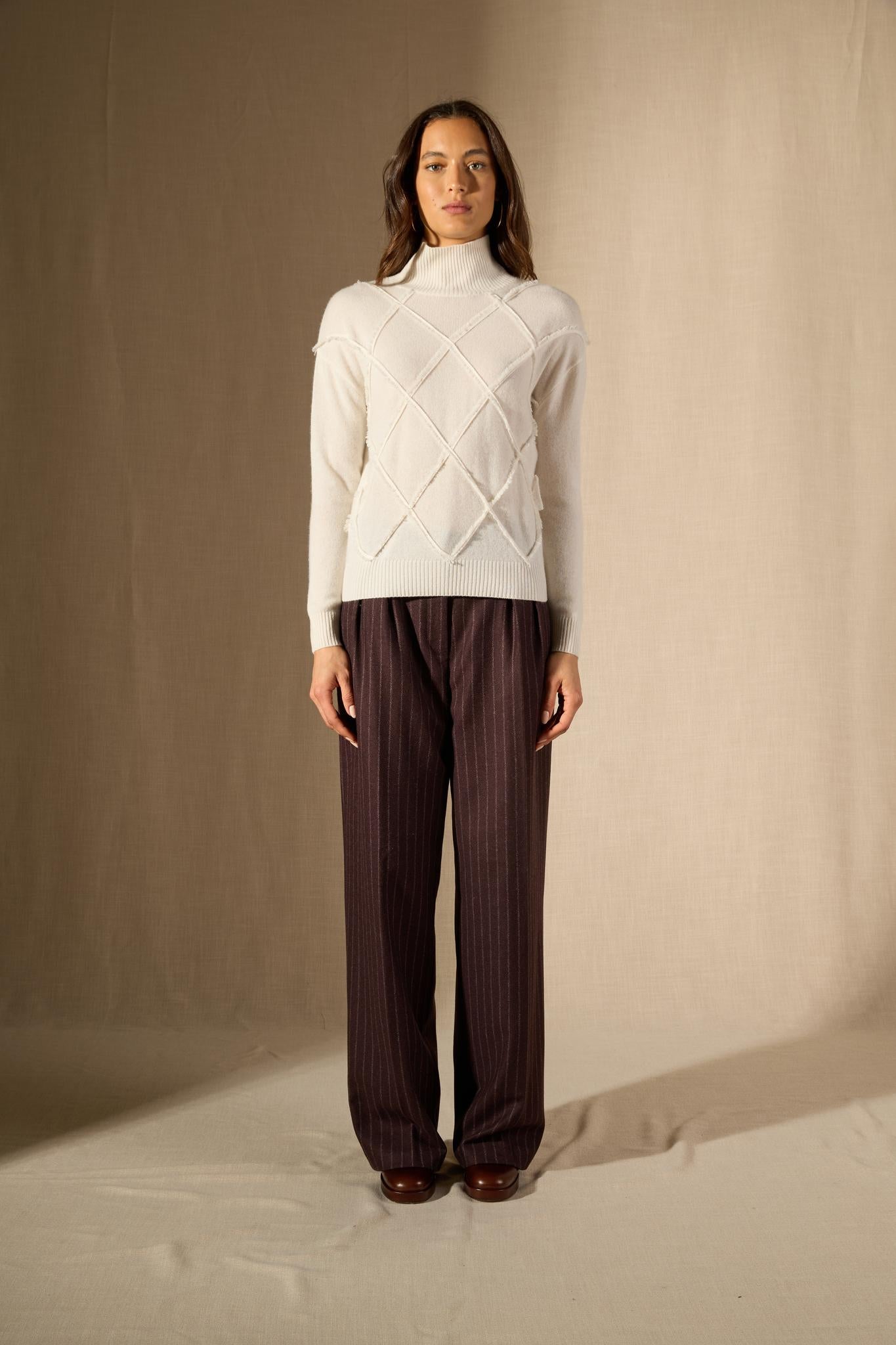 Selania pull col roulé ivoire 100% cachemire